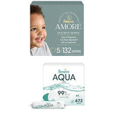 Bundle of Pampers Amore, Size 5 (20-37 lbs), 132 Count, Pampers Baby Wipes Aqua Pure, 99% Water-Based Wipes, Hypoallergenic and Unscented Baby Wipes, 672 Wipes Total (12 Flip-Top Packs)