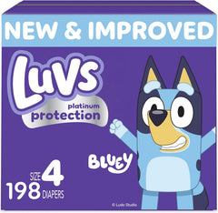 Luvs Size 4 Baby Diapers, Platinum Protection Bluey Diapers for Day & Night, Size 4, 198 Count (Packaging May Vary)