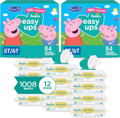 Pampers Easy Ups Pull On Training Underwear Girls, 5T-6T, 2 Month Supply (2 x 84 Count) with Sensitive Water Based Baby Wipes 12X Multi Pack Pop-Top and Refill (1008 Count)