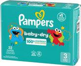 Pampers Diapers - Baby Dry - Size 3, 32 Count, Absorbent Disposable Infant Diaper (Packaging May Vary)