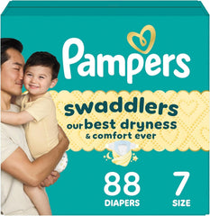 Pampers Swaddlers Diapers, Size 7 (26-50 lbs), 88 Count, Absorbent, Keeps Baby Dry and Comfortable, Skin Safe Disposable Baby Diaper (Packaging May Vary)