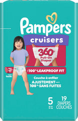 Pampers Diapers - Cruisers 360 - Size 5, 19 Count, Babyproof up to 100% Leakproof Pull-On Diaper (Packaging May Vary)