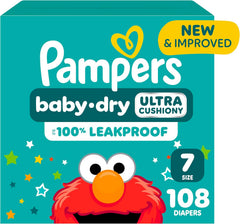 Pampers Diapers - Baby Dry - Size 7, 108 Count, Absorbent Disposable Infant Diaper (Packaging May Vary)