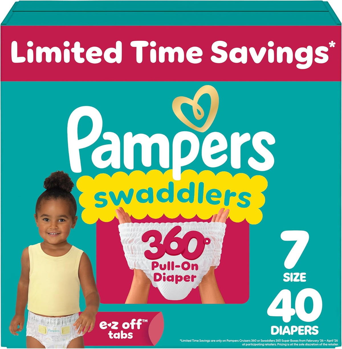 Pampers Swaddlers 360 Pull-On Diapers, Size 7, 40 Count for up to 100% Leakproof Skin Protection and Easy Changes