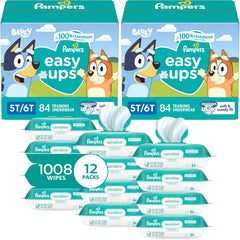 Pampers Easy Ups Pull On Training Underwear Boys, 5T-6T, 2 Month Supply (2 x 84 Count) with Sensitive Water Based Baby Wipes 12X Multi Pack Pop-Top and Refill (1008 Count)