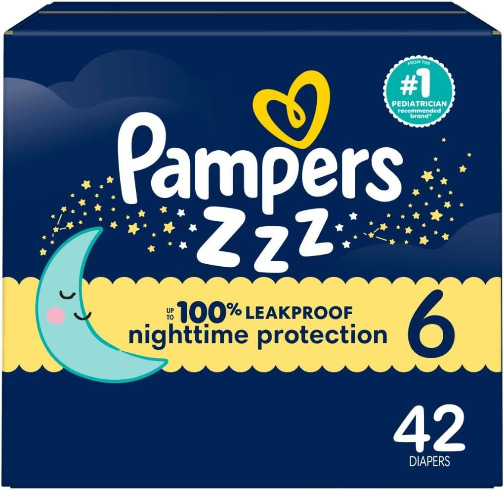 Pampers ZZZ Overnight Diapers, Size 6 (35+ lbs), 42 Count, Nighttime Protection Disposable Baby Diaper, Night Time Leak and Skin Protection