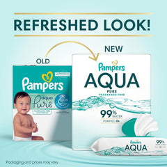 Pampers Aqua Pure Baby Wipes, 99% Water, Fragrance Free, 672 Baby Wipes Total (12X Flip-Top Packs) [Packaging May Vary]