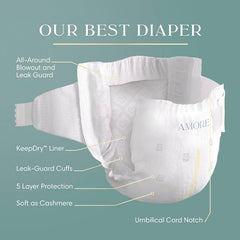 Bundle of Pampers Amore, Size 6 (23-44 lbs), 72 Count, Our Best Diaper + Pampers Aqua Pure Baby Wipes, 99% Water, Fragrance Free, 336 Baby Wipes Total (6X Flip-Top Packs) [Packaging May Vary]