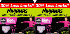 Ninjamas Girls Bedwetting Nighttime Underwear - Size S/M (38-70 lbs), Overnight Protection, Ultra Absorbent, Hypoallergenic, 14 Count (Pack of 2)