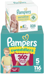 Pampers Swaddlers 360 Pull-On Diapers, Size 5, 116 Count, with Sensitive Baby Wipes, 4 Flip-Top Packs (336 Wipes Total) [Packaging May Vary]
