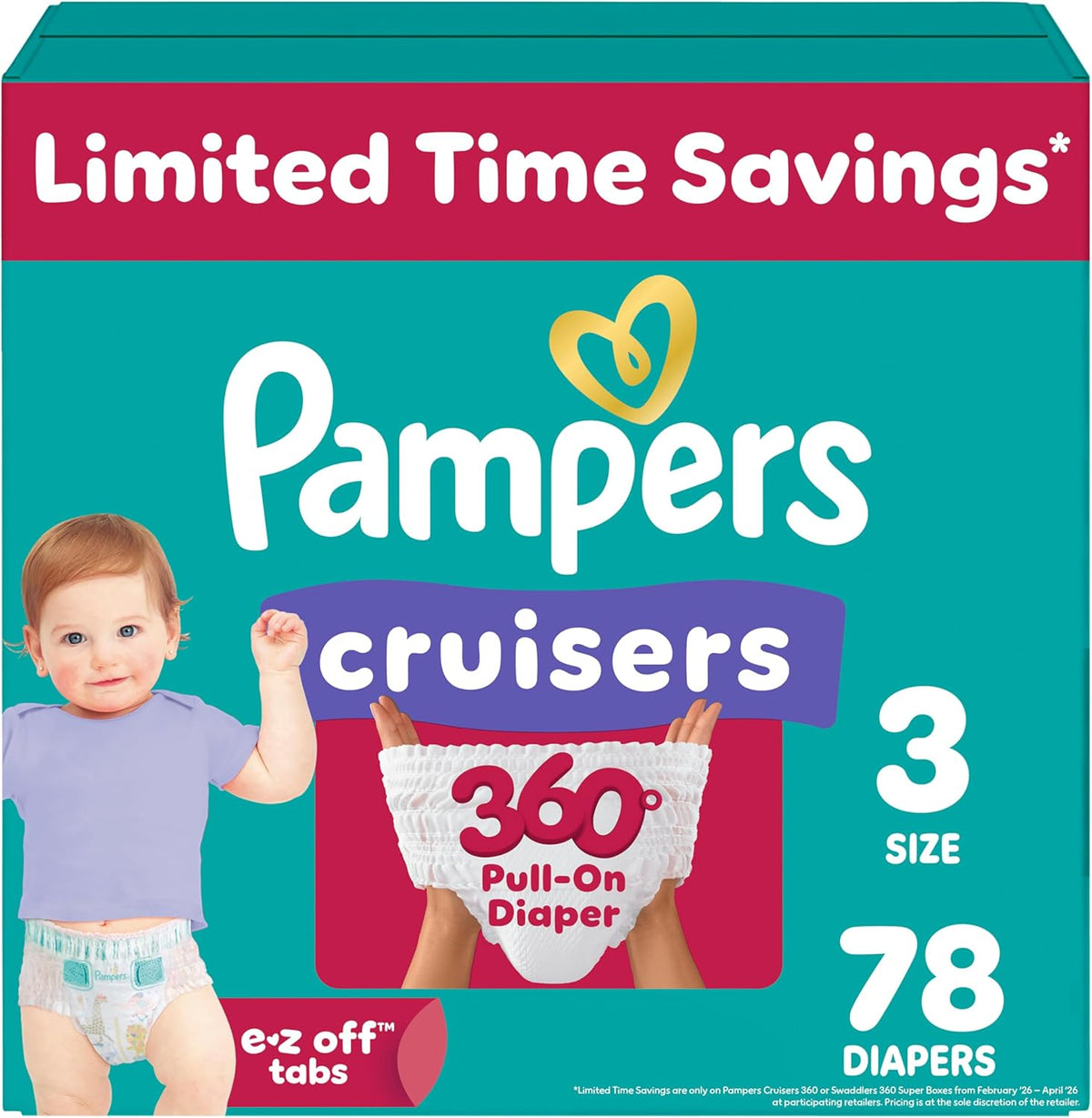 Pampers Diapers - Cruisers 360 - Size 3, 78 Count, Babyproof up to 100% Leakproof Pull-On Diaper