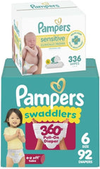 Pampers Swaddlers 360 Pull-On Diapers, Size 6, 92 Count, with Sensitive Baby Wipes, 4 Flip-Top Packs (336 Wipes Total) [Packaging May Vary]