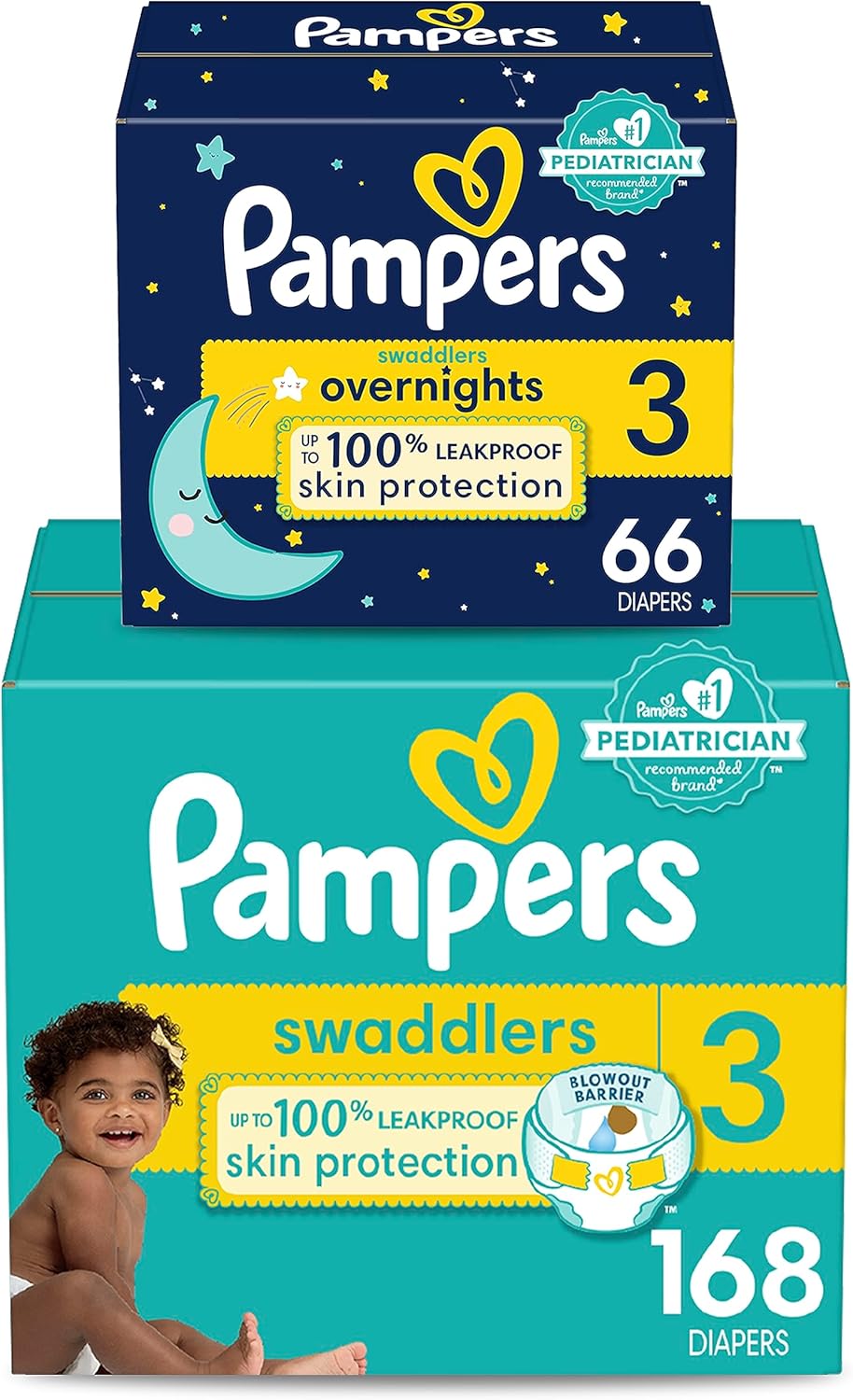 Pampers Disposable Diapers Size 3, Swaddlers 168 Count + Overnight (66 Count)