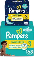 Pampers Disposable Diapers Size 3, Swaddlers 168 Count + Overnight (66 Count)