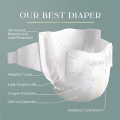 Pampers Amore, Size 0 (up to 10 lbs), 76 Count, Our Best Diaper – Hypoallergenic & Fragrance Free, Up to 100% Leakproof, Soft as Cashmere